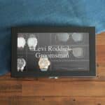 2 lines of custom text engraved on watch and sunglasses box